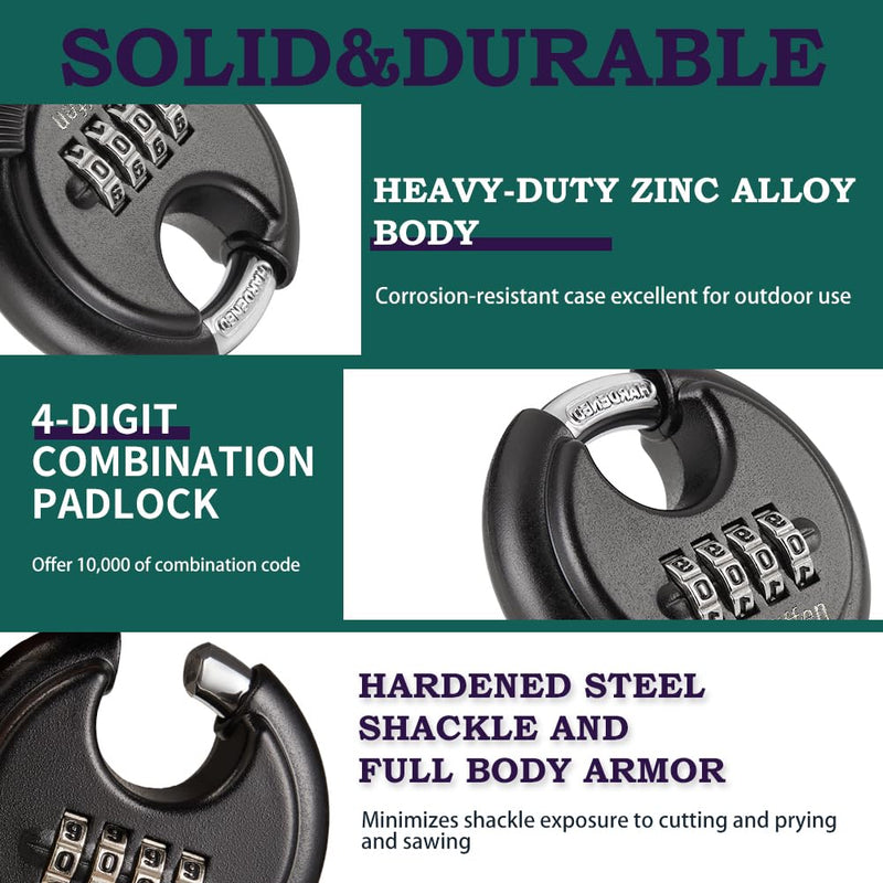 Outdoor Combo Lock for Storage Unit, Weatherproof Disc Lock for Sheds,Gate and Fence, 3 Pack Heavy Duty Pad Locks with Code (3/8-Inch Shackle 3 Pack Black