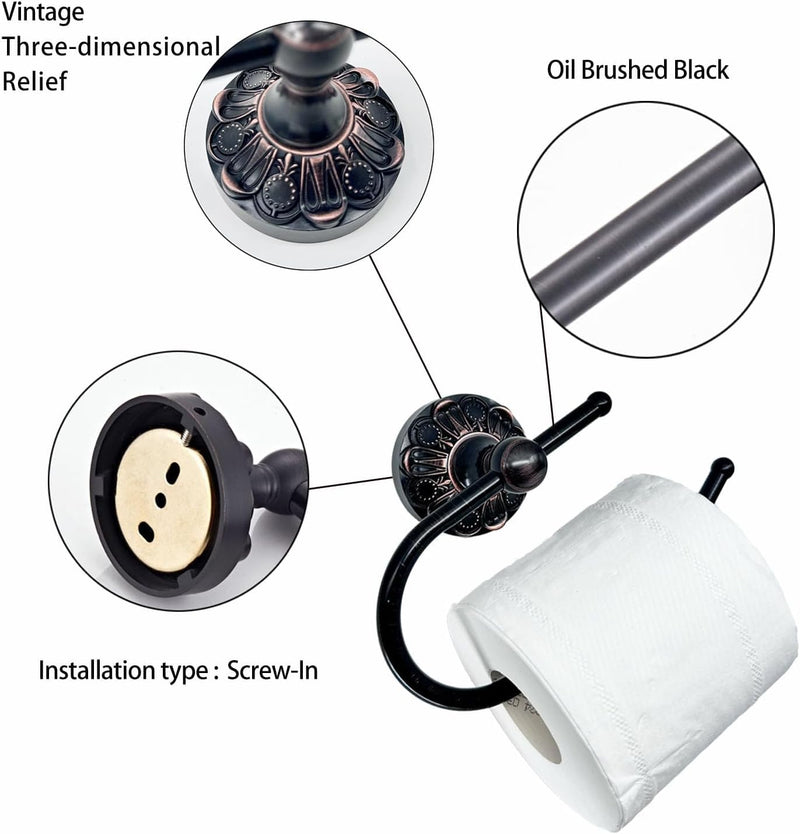 Antique Brass Toilet Roll Holder Brush Bronze Wall Mounted Toilet Roll Holder Open Arm Towel Holder Tissue Roll Holder for Bathroom Kitchen (Oil Matte Black) Oil Matte Black