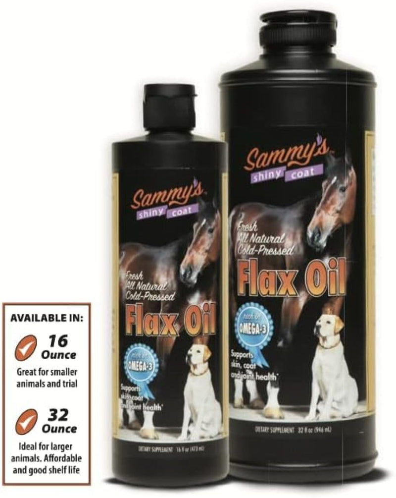 Sammy’s™ Shiny Coat Flaxseed Oil for Pets, Pure Flax Oil for Animals, Omega-3 Fatty Acids for Dogs, Flaxseed Oil Liquid Supplement for Skin and Coat, Flaxseed for Dogs, Cats, Other Pets - 16 oz - PawsPlanet Australia