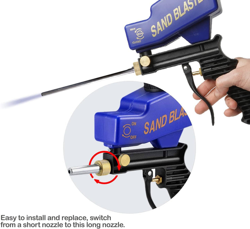 LE LEMATEC Professional Sand Blaster Long Nozzle Attachment - Ultimate Precision Sandblasting Tip for Air Compressors | Powerful Soda & Walnut Blasting Wand for Flawless Spot Cleaning