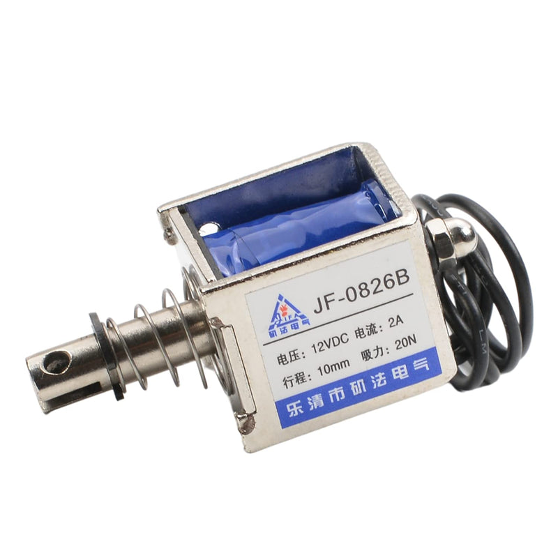 Fielect DC 12V 2A 20N 10mm Stroke Push Pull Type Solenoid Electromagnet, Open Frame Solenoid Electromagnet Linear Motion, JF-0826-12V Model: JF-0826B-12V