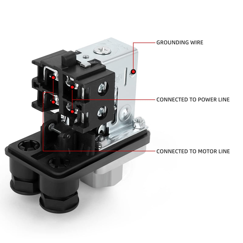 MEANLIN MEASURE Air Compressor Pressure Switch Control Valve 90-120 PSI 110V-240V Replacement Parts With 0-180 Pressure gauge and Manifold Regulator 90-120 PSI With Manifold Regulator