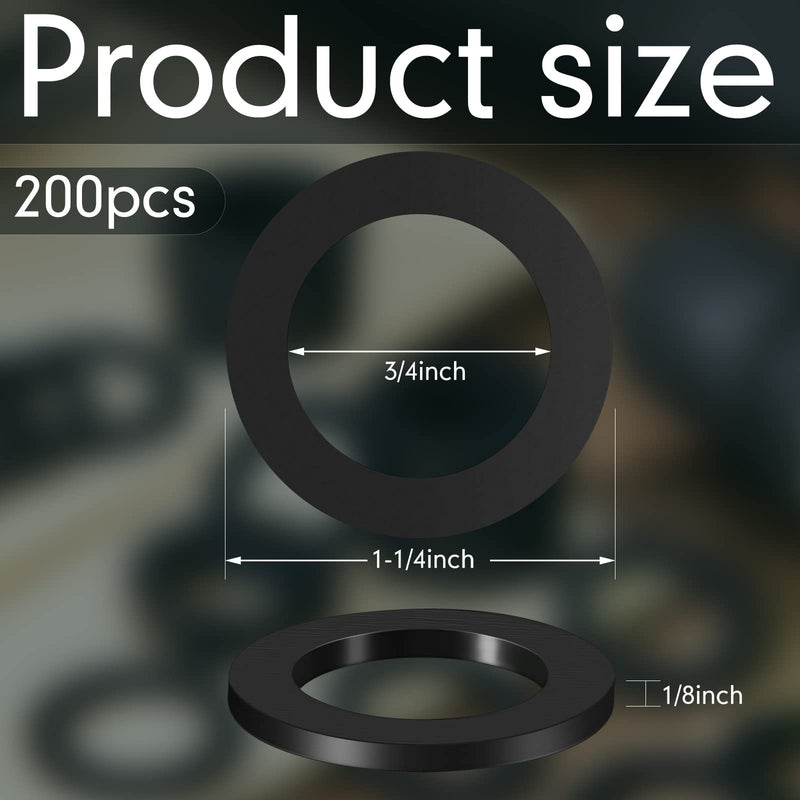 Pangda 200 Pack Thick Rubber Washers 1 1/4" OD x 3/4" ID x 1/8" Thickness Rubber Bushing Black Flat EPDM Spacer for Metal Water Hose Bolts Gaskets Mounting Machinery Industry Robotics Drones