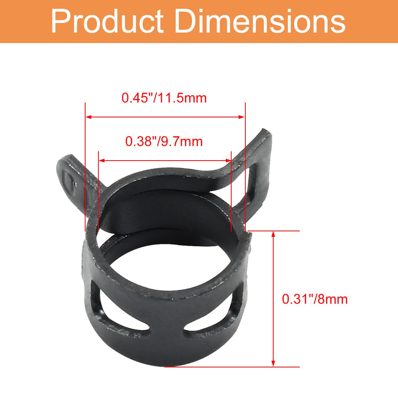 20 Pcs 3/8 Inch ID Spring Band Type Clamps, 10mm Fuel Hose Clamps Fasteners, Black Spring Hose Clip for Fuel Hose Line Water Pipe Air Tube Hose 20pcs - Black