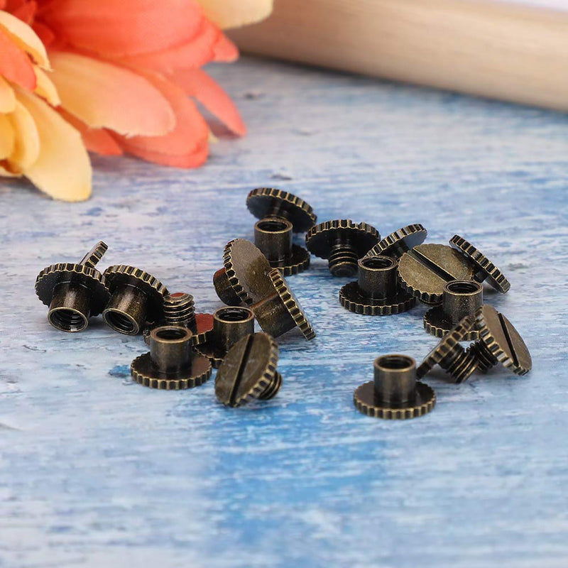 30 Set Book Rivets Metal Leather Rivets Knurling Flat Brass Screw Post Chicago Screws Binding Button Tack 9.5x4mm Nail + 4mm Screw(Bronze)