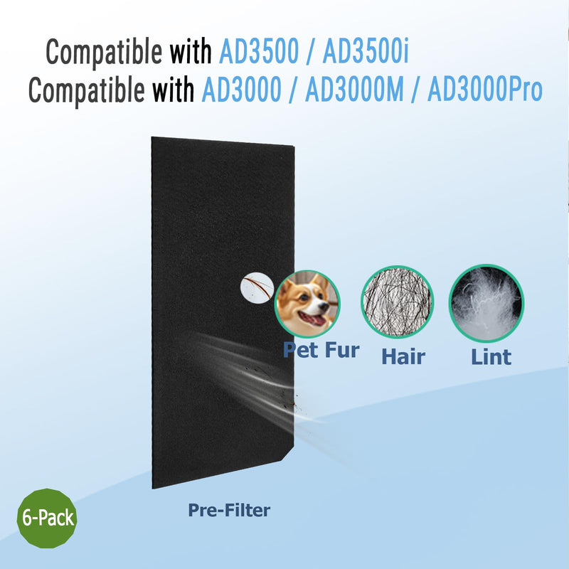 3000 Replacement Pre-Filters Fit for AD3000 / AD3500 both models Capture Larger Contaminants like Dust and Animal Hair (Pack of 6) 6pcs Pre-Filter