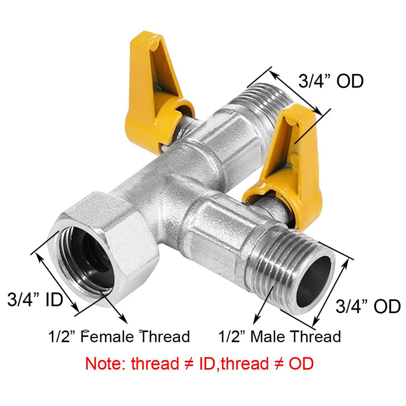 Nickel Plated Brass 3 Way Shower Diverter Valve G1/2" Shower Arm Diverter T shape Shut-Off Valve for Hand Shower Head and Fixed Spray Head