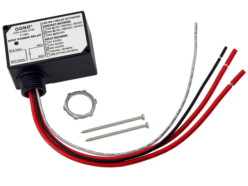 AC/DC 24V SPST 20Amp 250Vac/30Vdc Power Relay Module, Plastic Enclosure and Pre-Wired AC/DC 24V
