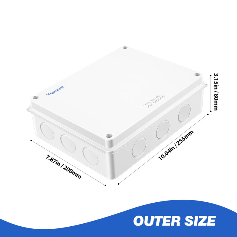 Waterproof Electrical Junction Box (10"x7.9"x3.1") with 12 Reserved Holes for Electronics - Sturdy ABS Plastic IP65 Dustproof Project Enclosure - White, (255x200x80mm) 10" x 7.9" x 3.1"