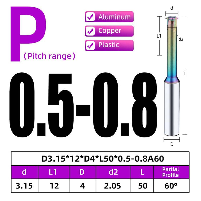 Metric Carbide Thread Milling Cutters Threading End Mills for Aluminum Thread Angle 60 Degrees CNC for Metal Working Replace Taps-(5pcs D3.15×Picth0.5-0.8) NFC-D3.15×P0.5-0.8