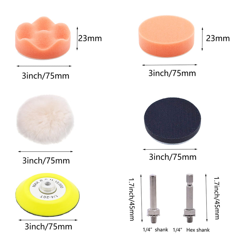 120pcs Sand Paper 3 Inch Sanding Disc Grit 60-10000 Wet Dry Sandpaper with 1/4" Shank Backer Plate and Sanding Sponge and Soft Foam Buffering Pad Drill Sanding Attachment