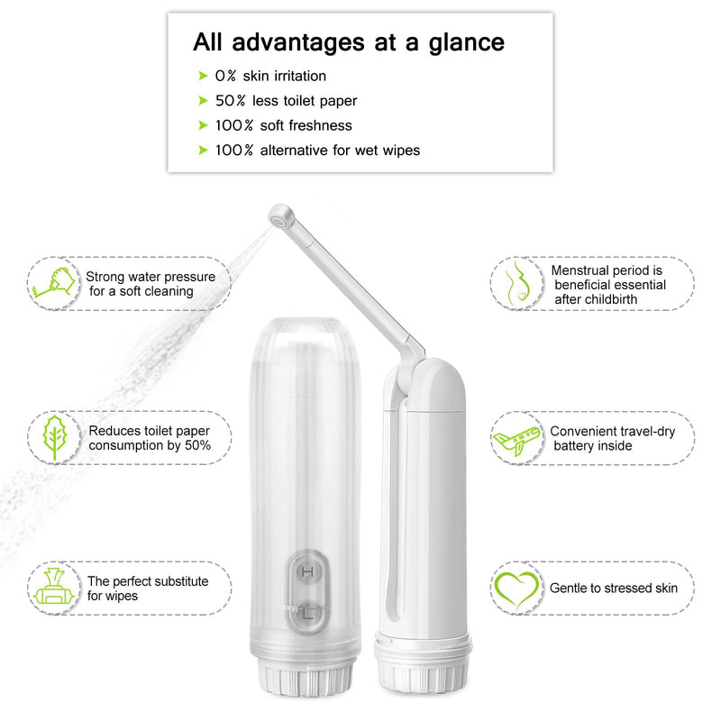 Portable Bidet - Mini Foldable Handheld Personal Travel Bidet with 2 Pressure Options Electric Sprayer Toilet for Personal Hygiene Cleaning/Soothing Postpartum Care/Perineal & Hemmoroid Treatment While
