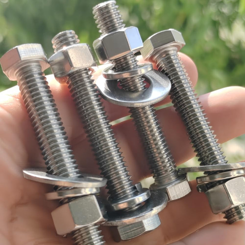 (4 Sets) 3/8-16x4 Stainless Steel Hex Head Screws Bolts, Nuts, Flat & Lock Washers, 18-8 (304) S/S, Fully Threaded by Bolt Fullerkreg (4 Sets) 3/8x4"