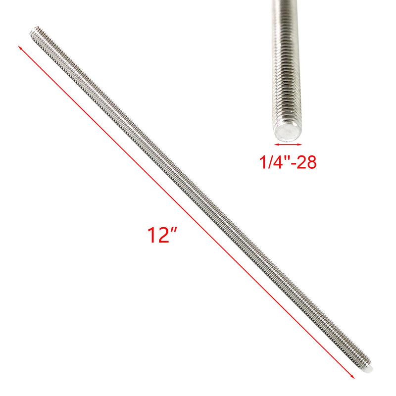 Stainless Steel Fully Threaded Rod, 1/4" -28 Thread Size, 12" Length, Right Hand Threads, 4 Pieces
