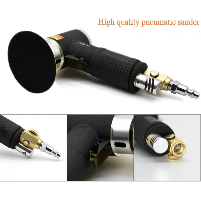 2 3-inch Mini Orbital Sander da sander Air Dual Action Sander Air Polisher Super Smooth and Swirl Freely for Auto Body Work (BLACK) Black