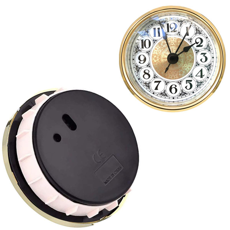 HILLHOME Mini Quartz Clock Insert 2.8 Inch (70 mm) Round Quartz Movement Miniature Clock White Dial Gold Trim Arabic Numerals, Fit 2.4 Inch (61 mm) Diameter Hole 2.8 Inch/70mm