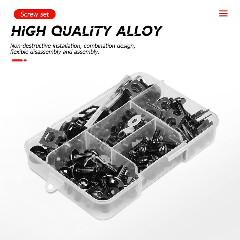 Motorcycle Fairing Bolt Kit, 177pcs M5 M6 Motorcycle Windscreen Screws, Aluminum Fasteners Fairing Bolts Nut Clips Kit, Mounting Kits Washers Nuts Screws Assortment for Sport Bikes (Black) Black