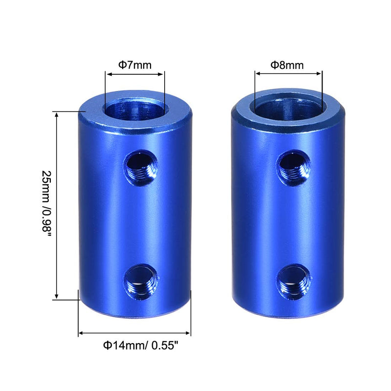 uxcell 7mm to 8mm Bore Rigid Coupling Set Screw L25XD14 Aluminum Alloy,Shaft Coupler Connector,Motor Accessories,Dark Blue