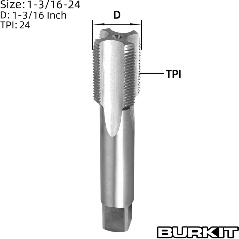 Burkit 1-3/16"-24 UNS Thread Tap Right Hand, HSS 1-3/16 x 24 UNS Straight Fluted Machine Tap