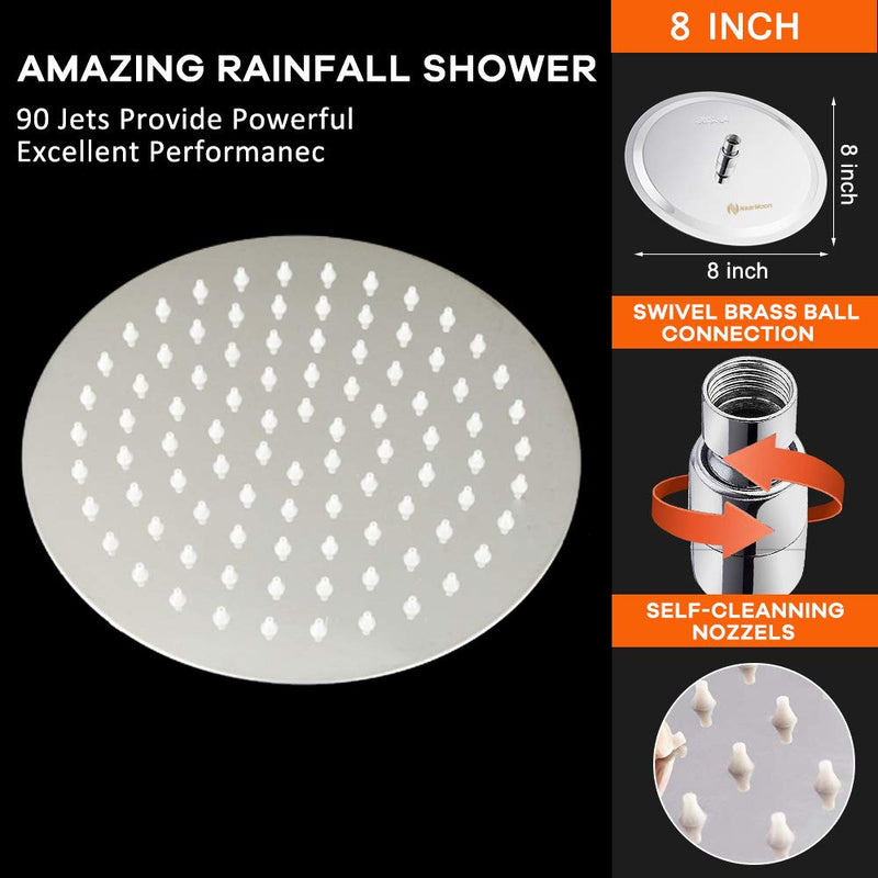 NearMoon Rain Shower Head, Ultra-Thin Design-Pressure Boosting, Awesome Some Experience, High Flow Stainless Steel Rainfall Shower Head (8 Inch,Chrome Finish) 8 Inch Chrome Finish