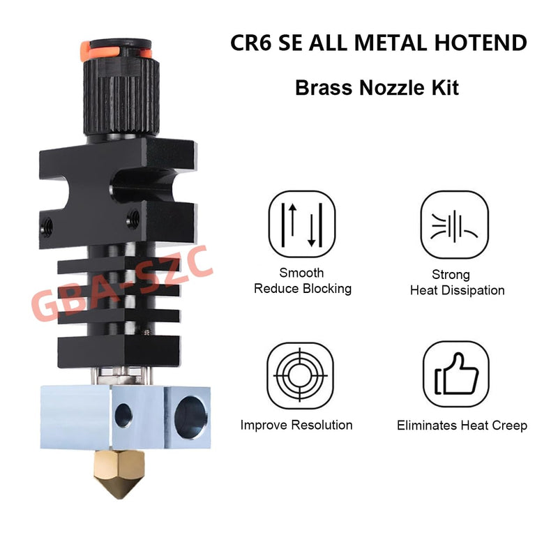CR-6 SE All Metal Hotend Kit for CR6 SE,CR-6 SE MAX 3D Printer Hotend,Upgrade Bi-Metal Heatbreak,Heater Block Aluminum,MK8 Brass Nozzle 0.4mm.(Type1) CR6 SE Hotend Brass Nozzle Kit