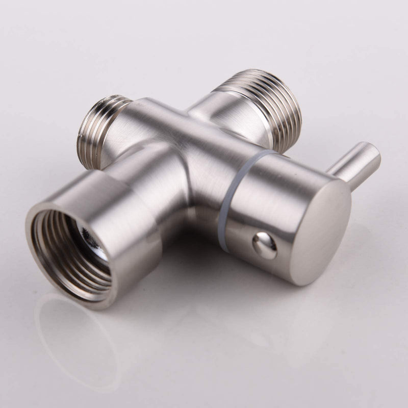 3-Way Solid Brass Brushed Nickel Shower Arm Diverter Valve G1/2 Thread - Universal Bathroom Replacement for Handheld and Fixed Showerheads - Tool-Free Installation Leak-Proof Design