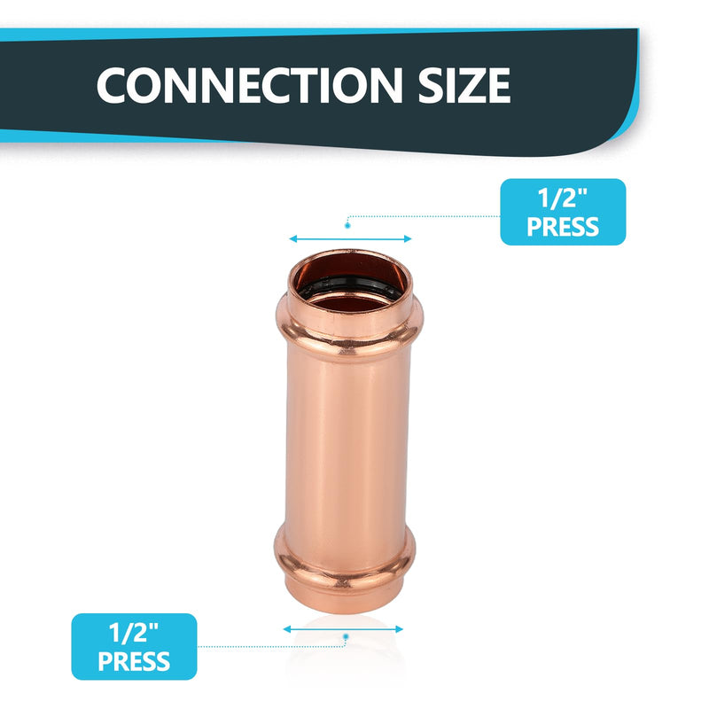 10Pack Seelink 1/2" Copper Press Extended Coupling No Stop(PRESS028-10) 10 1/2" x 1/2"