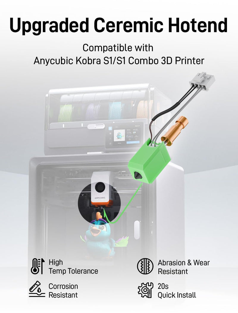 4 Packs Upgraded S1/S1C Hotend Kit Compatible with Anycubic Kobra S1/S1 Combo 3D Printer, Rapid Heating Print Head Hot End High Thermal Conductivity(0.2+0.4+0.6+0.8mm) 4Pcs Nozzle Wipers