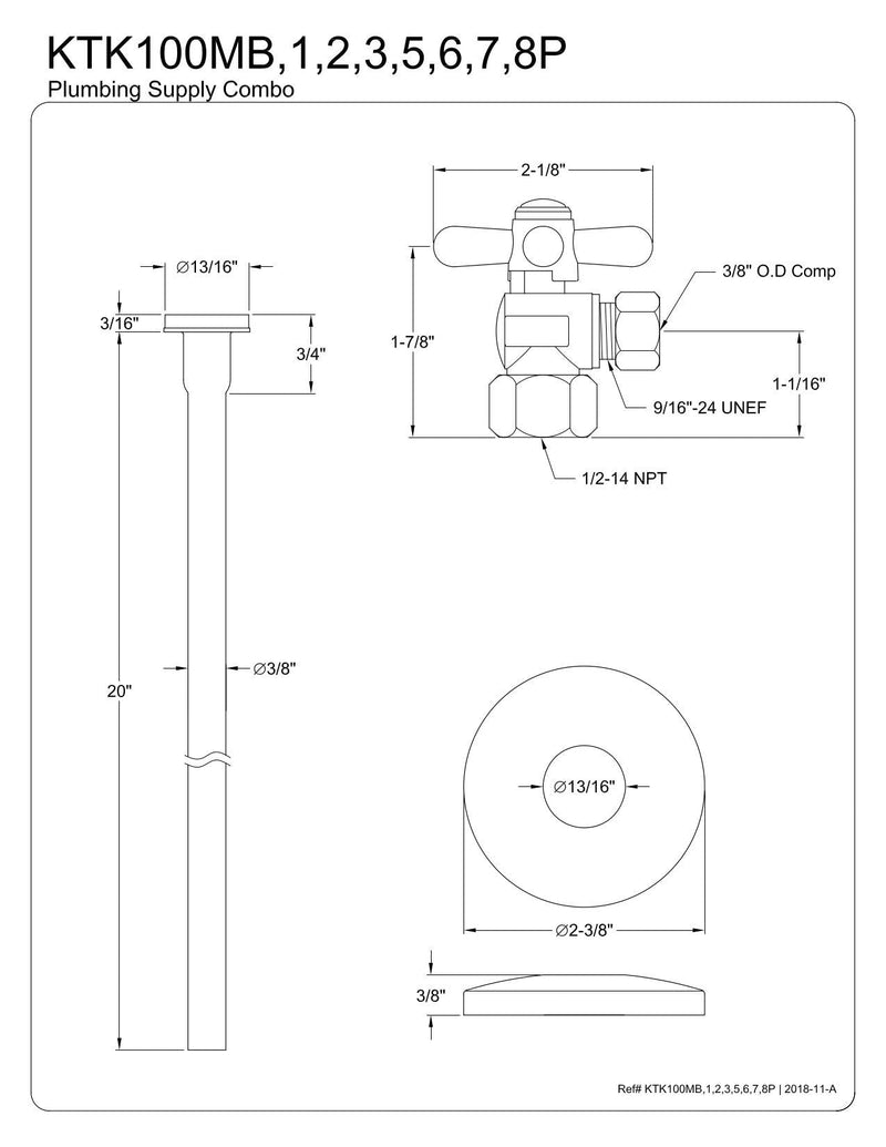 Kingston KTK108P Toilet Supply Kit, Brushed Nickel