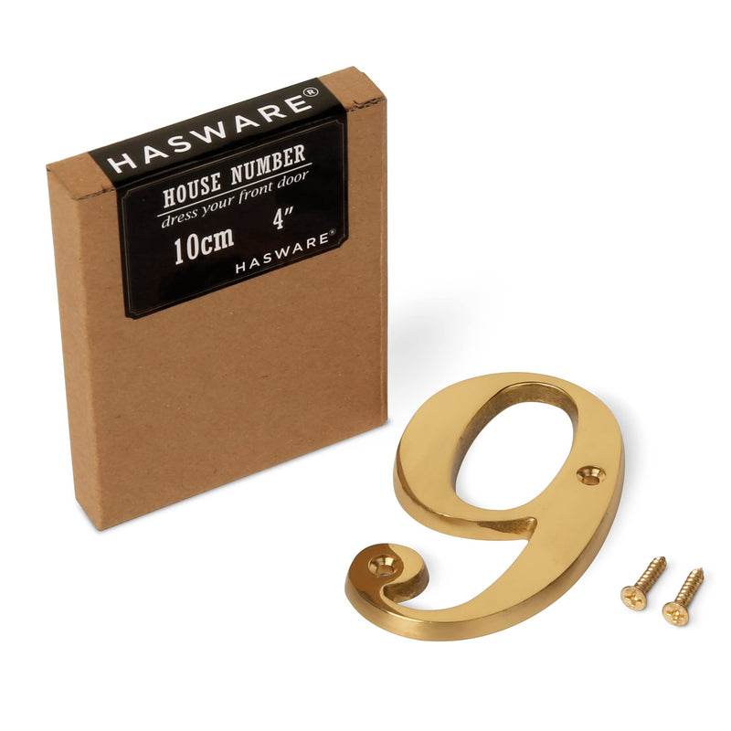 HASWARE House Number Sign 4 inch (10 cm) Polished Brass Finish Stylish Curvy Modern Door Numbers Signage Plaque Street Home Address Numerals(1, Brass) 1