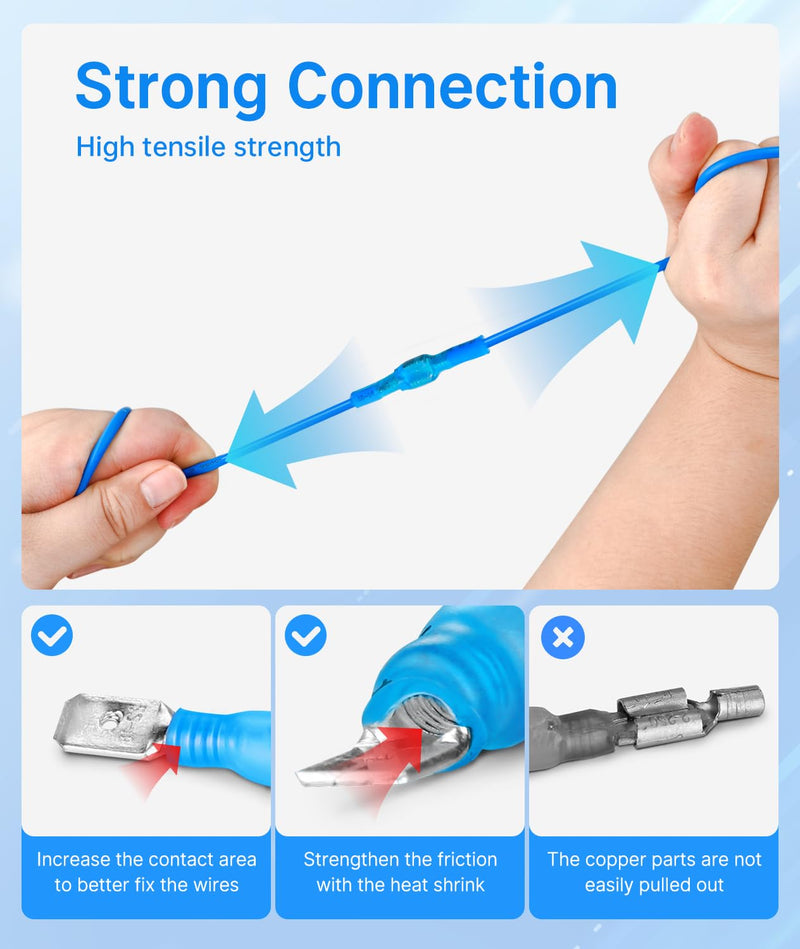 Kuject 130PCS Heat Shrink Wire Connectors, 22-10 AWG Electrical Insulated Male Female Wire Spade Terminals, Quick Disconnect Waterproof Crimp Butt Terminals for Automotive Marine Boat Truck 130