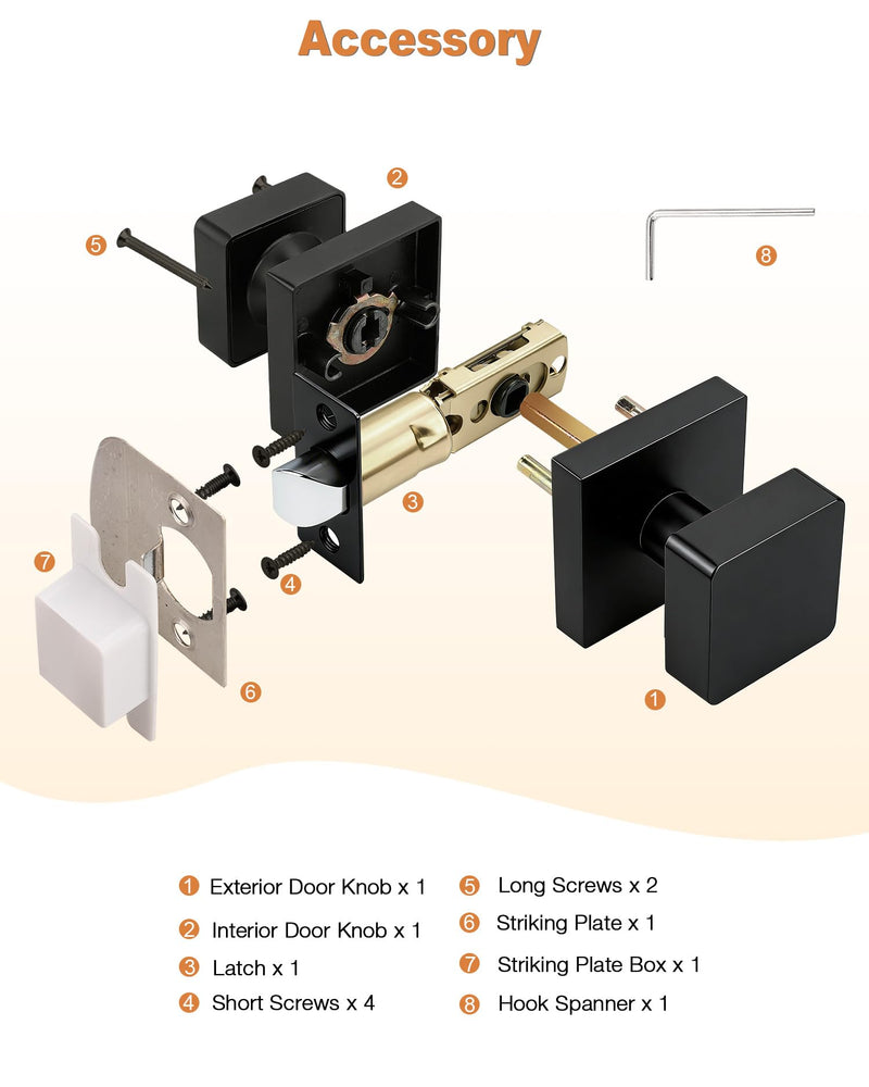 Probrico Black Square Door Knobs Interior, Heavy Duty Door Handles for Hallway Closet, Keyless Passage Door Lock 1 Pack - NewNest Australia