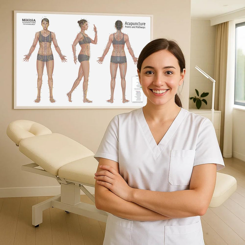 Miridia Acupuncture Chart - Huge Laminated Anatomical TCM Meridian & Points Poster - Clinic/Study Use - Accurate Acupuncture Point Chart - Clear Labels - Comprehensive Meridian System - 36x24, Female