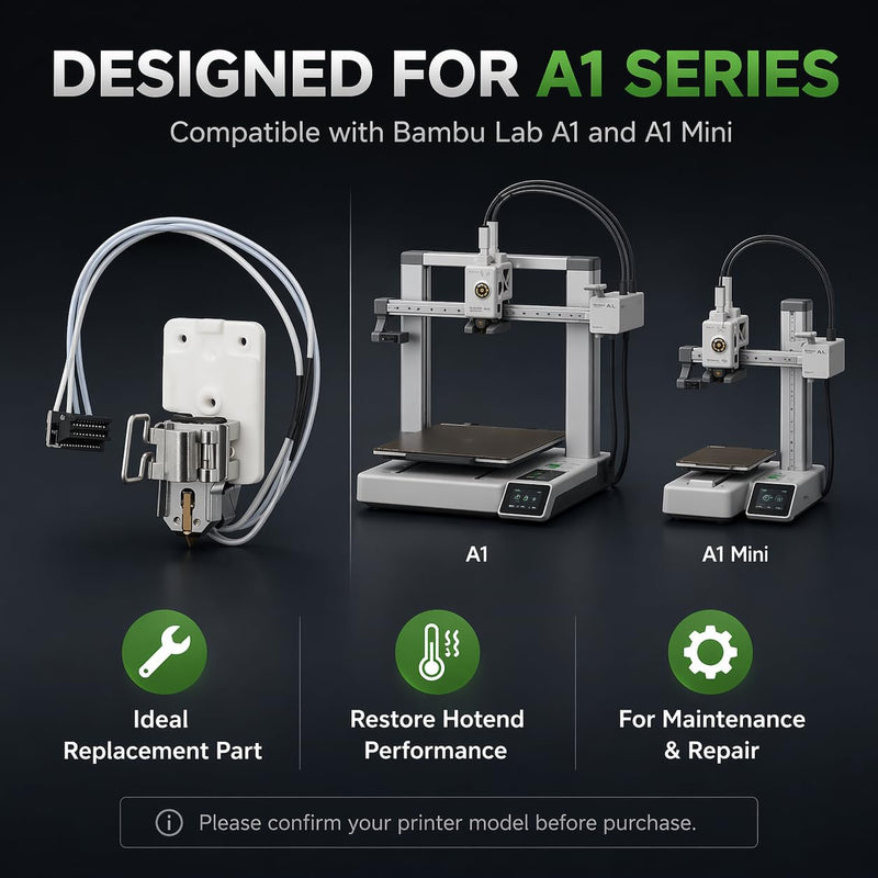 3D Printer A1 Hotend Heating Kit with Thermistor Assembly - High Temp Heater Hotend Replacement Parts for Bambu Lab A1 / A1 MINI 3D Printers, Easy Install Heating Block Accessory