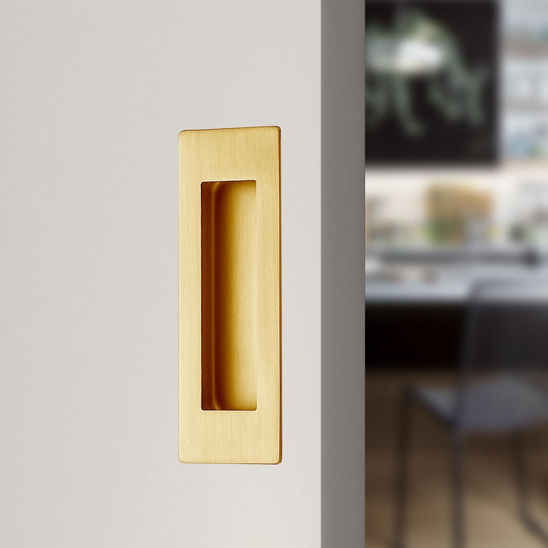 Recessed Finger Flush Pulls，Pocket Door Handles，for Sliding Barn Doors Handle, Bifold Doors Stainless Steel Rectangular Door Pulls Hardware (Gold, 7 Inch - 2p) Gold