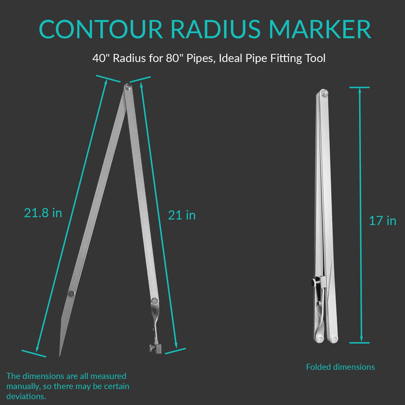 Contour Radius Marker - Up to 40" Radius, Aluminum Radius Marker with 5 Soap Stone & SoapStone Holder, Foldable Pocket-Size Standard Radius Marking Tool