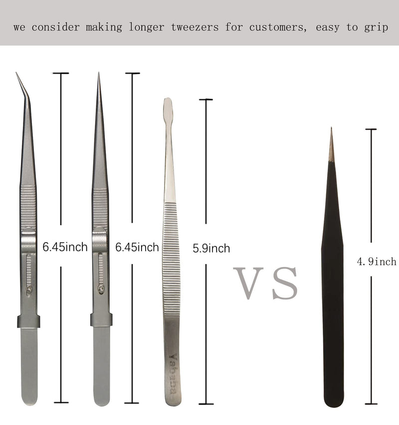 Tweezers, 5Pcs Precision Tweezers Set - Anti - Static Stainless Steel Tweezers for Electronics, Jewelry Making, Medical and Laboratory Work, Craft, Model Building, Soldering, Watch, Car Repair, Etc