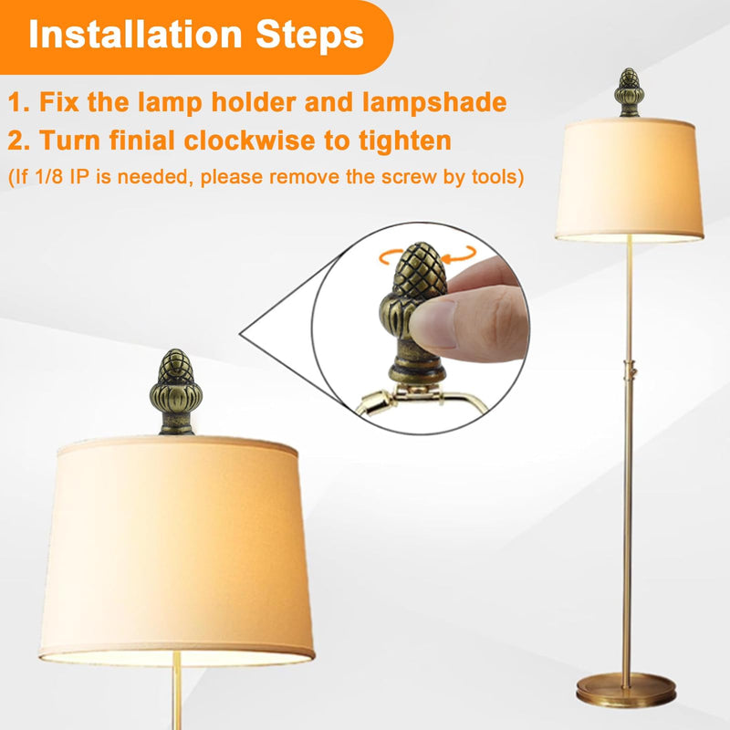 Bronze Brass Solid Lamp Finial Cap Knob Retro Lamp Finial Decoration with Dual-Thread Screw for Lamp Shade Holder Harp Tops, Fit Both 1/8 IP(3/8") and 1/4-27, 2 Pack Bronze