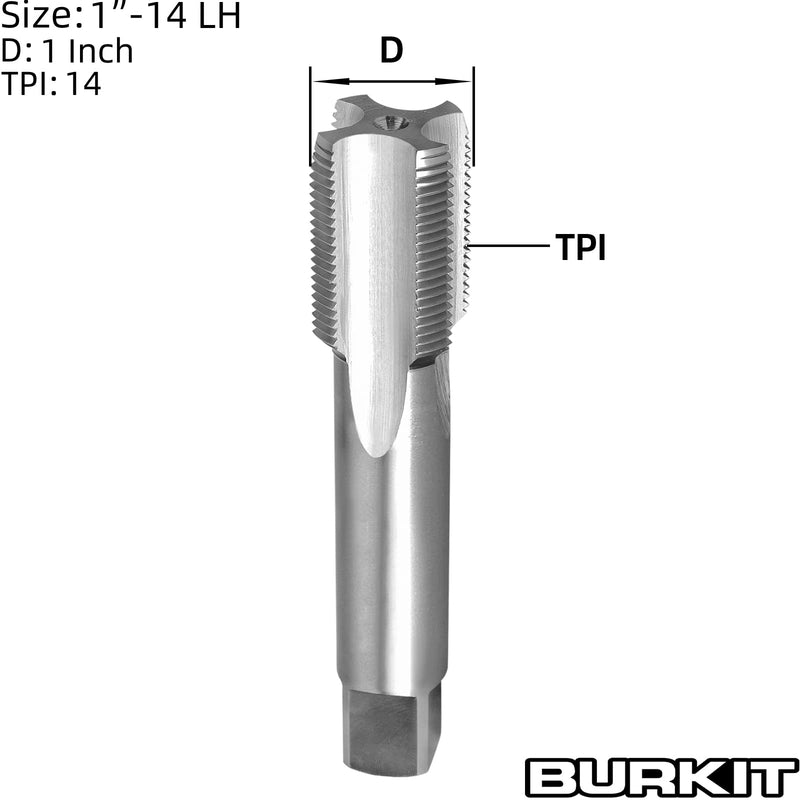 Burkit 1"-14 UNF Thread Tap Left Hand, HSS 1" x 14 UNF Straight Fluted Machine Tap