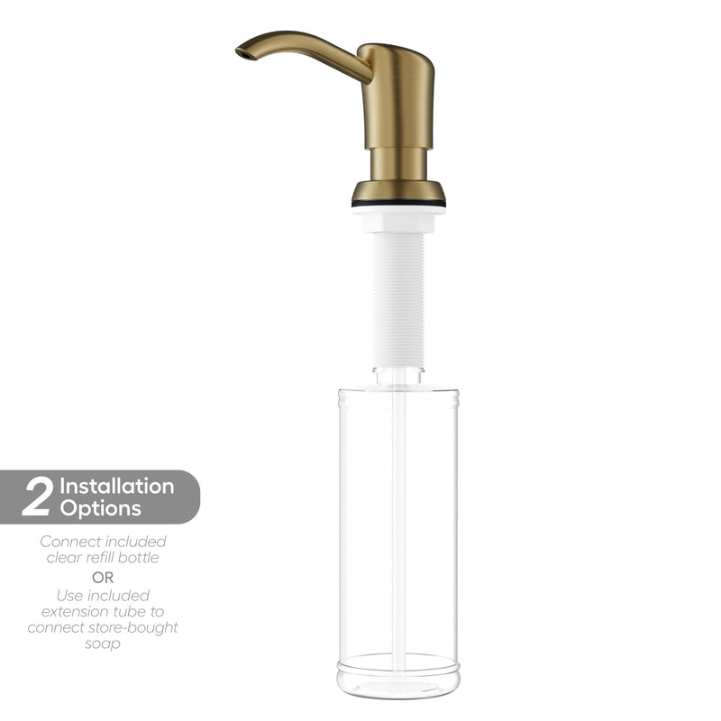 Karran SD45 Kitchen Soap Dispenser, Built-in Countertop Soap/Lotion Pump with 47" Extension Tube for Large Bottles, Dual Refill System, Commercial-Grade Durability (Spot Free Brushed Gold) Spot Free Brushed Gold