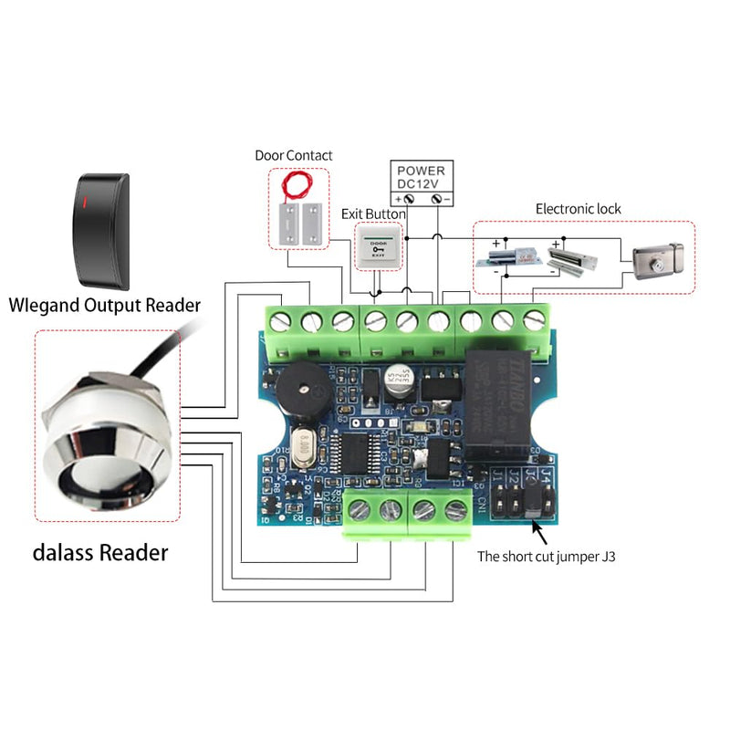 12V Access Control Mini Relay Module Controller Board TM Wiegand 26-44 RFID Card Reder Door Access Control System Support Admin Card 1000user