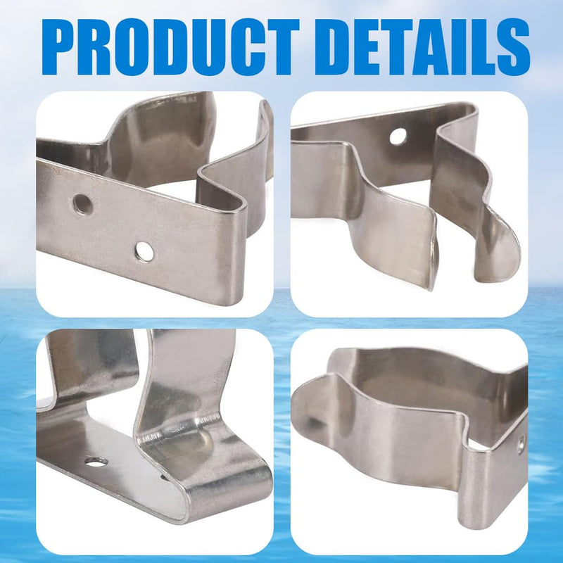 Stainless Steel Boat Hook Spring Clamp Holder Bracket Clip 2-LARGE 1"-1-3/4"
