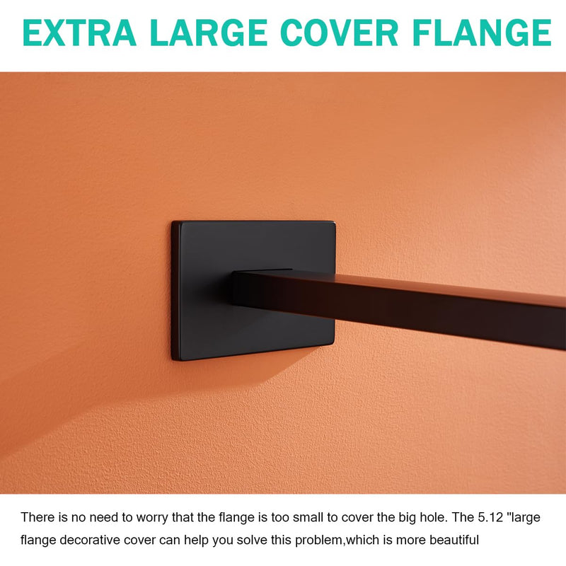 16 Inch Shower Arm With Flange, Wall-Mounted Rain Shower Head Extension Arms,Made of Thicken Stainless Steel for Bathroom Rainfall Shower,Matte Black,SE-91118-16MB Matte Black(91118)