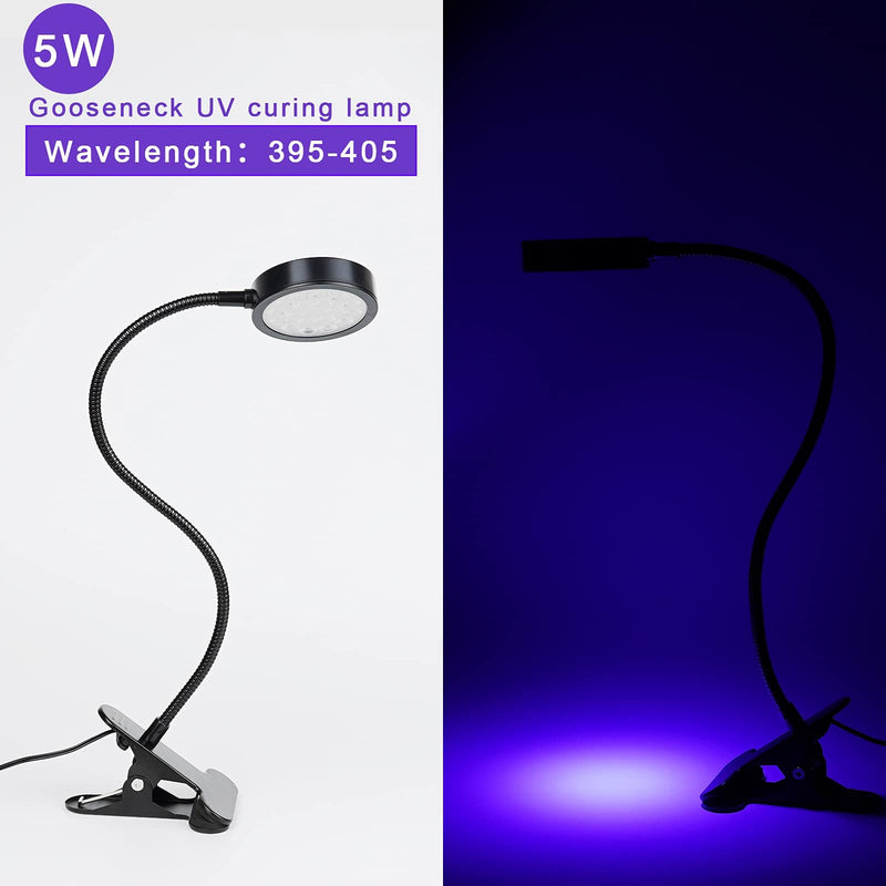 UV Light Gooseneck Curing Lamp, 5W UV Light for Resin Curing, USB 1.5m UV Resin Lamp, Wavelength 395nm UV Lamp, Flexible Gooseneck Clip UV, Black Light Lamp Perfect for Gel Nails, Resin Curing