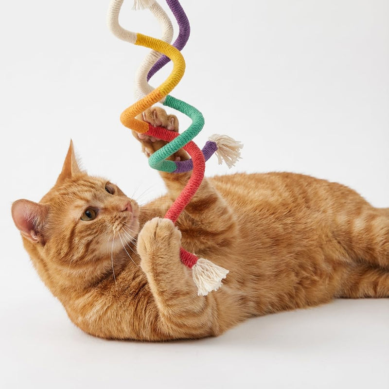 Cat Chew Rope Toys for Teeth Cleaning, 3 Pack 23.6" Kitten Teething Toys, Pure Cotton Braided Rope with Plush Balls & Tassels, Catnip-Free