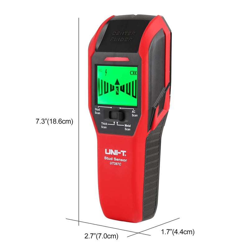 UNI-T UT387C Stud Finder Sensor Wall Scanner, 4 in 1 Electric Wood Detector Center Positioning Finding with LCD Display Buzzer LED Warning 4 Scan Modes for Wood Stud Metal Live AC Wire Deep Detection