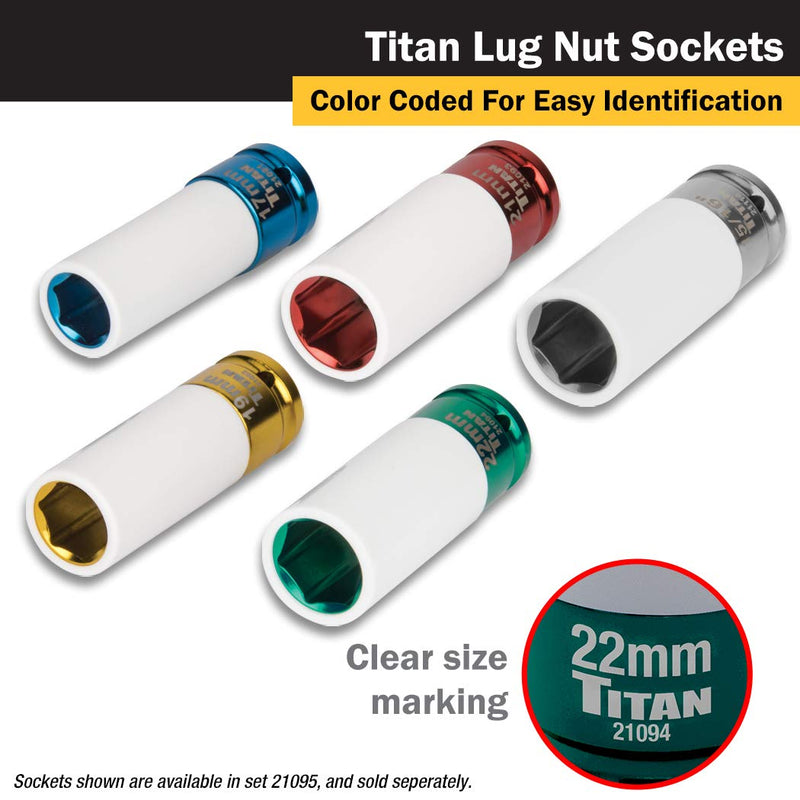 Titan 21094 1/2-Inch Drive x 22mm Non-marring Impact Deep Lug Nut Socket