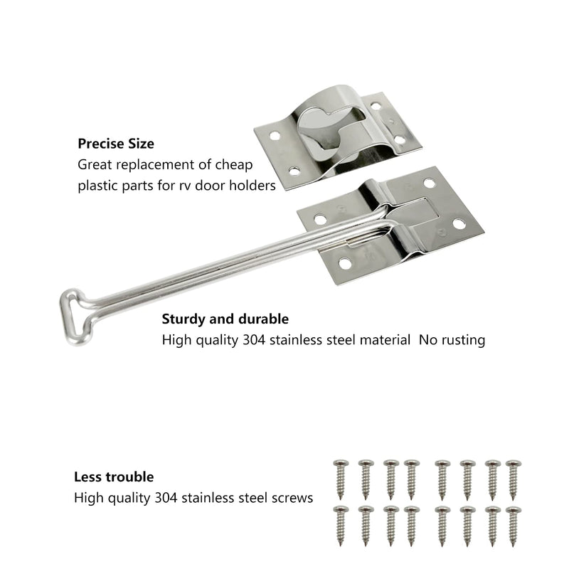 Rv Door Latch Trailer Door Latch 304 Stainless Steel Camper Door Latch Trailer Door Holder Rv Door Holder Rv Screen Door Latch 6 Inch Metal T-Style Door Holder For Cargo Trailer, Truck,(2 Pack)