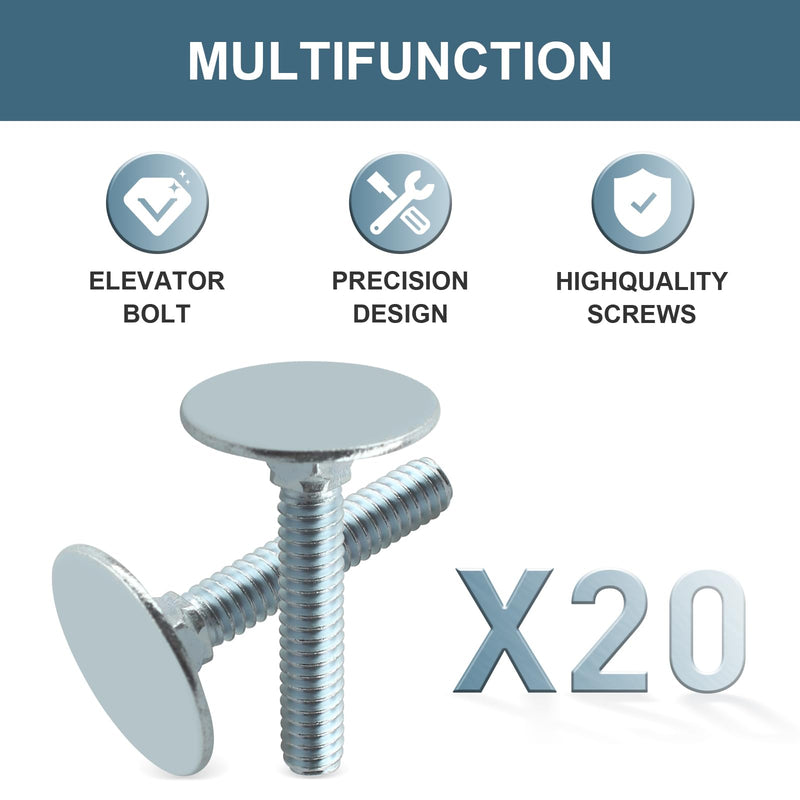 014973239633 Elevator Bolts for Several uses,Steel,Zinc,Flat Countersunk,1/4-20 x 1-1/2, Piece-20