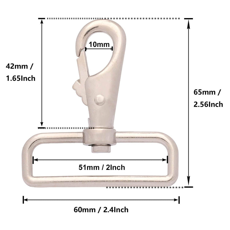 BIKICOCO 2'' Swivel Trigger Tilt & Bump Thumb Knob Bolt Snap Hook Lobster Claw Clasp Spring Loaded Clip, Round-Corner-Ring Ended, Silver - Pack of 10 Silver x 10 Pcs